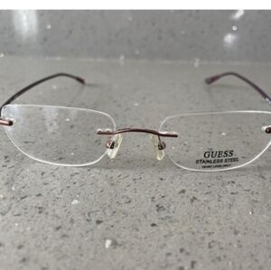 GUESS Men's Rimless Eyeglasses — Brown Temples, Gold Bridge